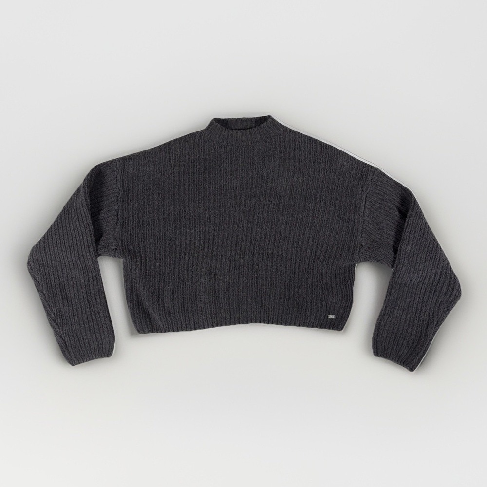 Pull&Bear Cropped Sweater Womens Small Charcoal Gray‎ Cable Knit Raglan Sleeve